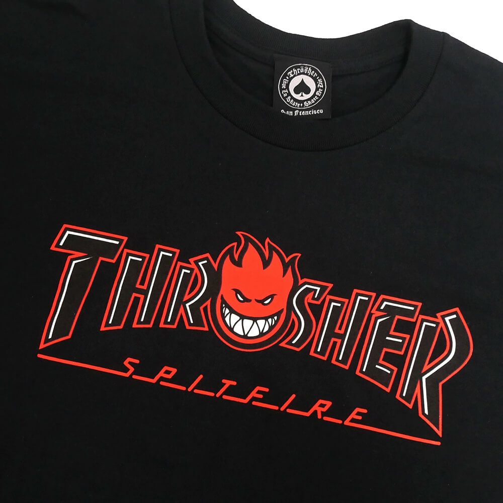 THRASHER T-SHIRT スラッシャー Tシャツ THRASHER x SPITFIRE BIGHEAD OUTLINE BLACK（US企画） スケートボード スケボー 1