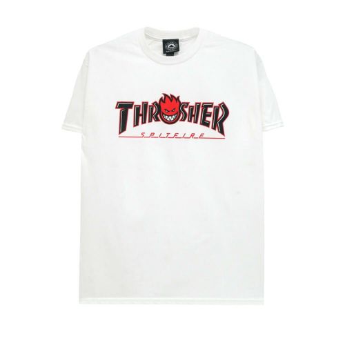  THRASHER T-SHIRT スラッシャー Tシャツ THRASHER x SPITFIRE BIGHEAD OUTLINE WHITE（US企画） スケートボード スケボー 