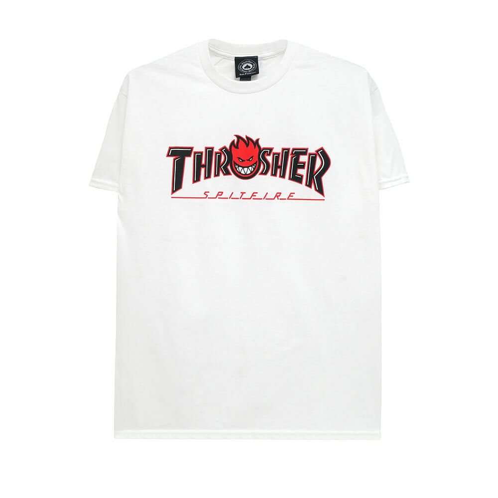  THRASHER T-SHIRT スラッシャー Tシャツ THRASHER x SPITFIRE BIGHEAD OUTLINE WHITE（US企画） スケートボード スケボー 