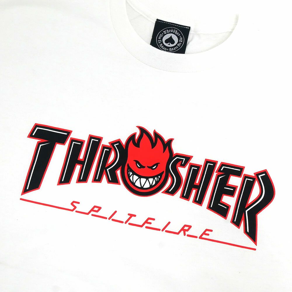  THRASHER T-SHIRT スラッシャー Tシャツ THRASHER x SPITFIRE BIGHEAD OUTLINE WHITE（US企画） スケートボード スケボー 1
