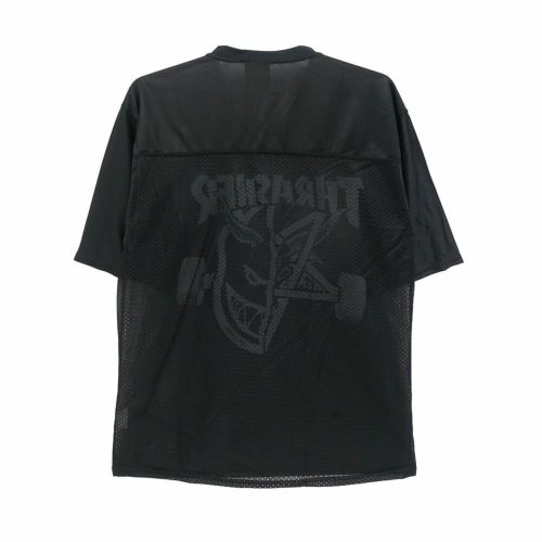 THRASHER SHORT SLEEVE SHIRTS スラッシャー 半袖シャツ THRASHER x SPITFIRE THRASH & BURN FOOTBALL JERSEY BLACK スケートボード スケボー 3