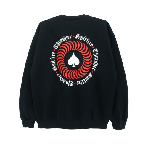 THRASHER CREW SWEAT スラッシャー トレーナー THRASHER x SPITFIRE THE END OATH BLACK（US企画） スケートボード スケボー 