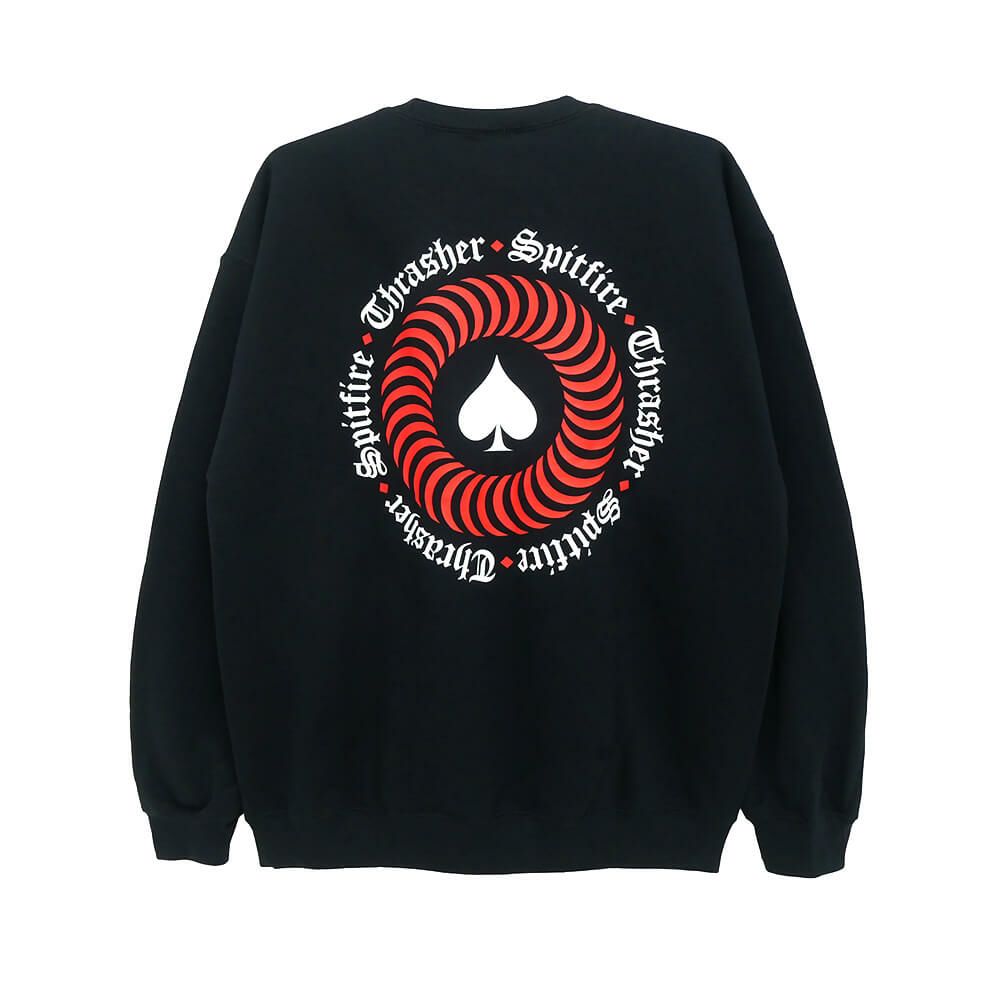 THRASHER CREW SWEAT スラッシャー トレーナー THRASHER x SPITFIRE THE END OATH BLACK（US企画） スケートボード スケボー 