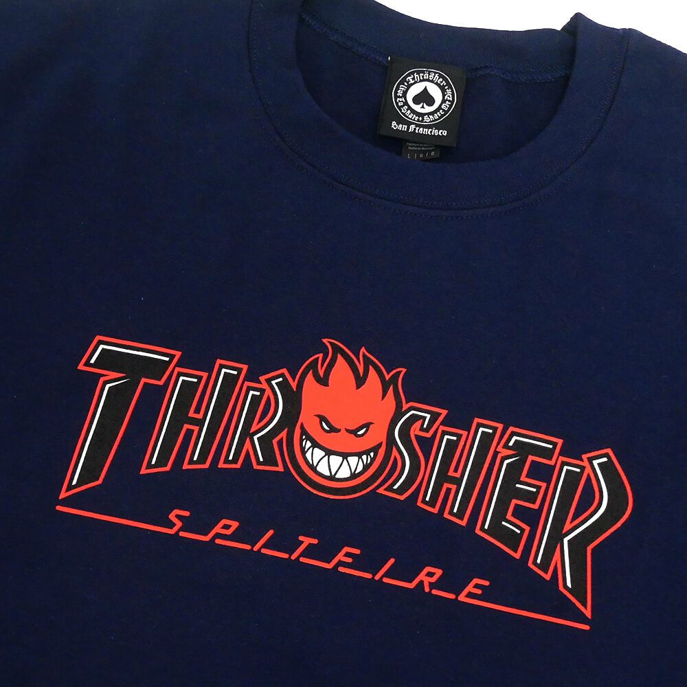 THRASHER CREW SWEAT スラッシャー トレーナー THRASHER x SPITFIRE BIGHEAD OUTLINE NAVY（US企画） スケートボード スケボー 1