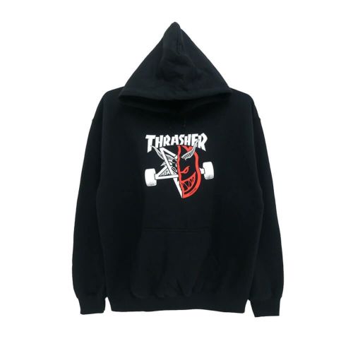 THRASHER HOOD スラッシャー パーカー THRASHER x SPITFIRE THRASH & BURN BLACK（US企画） スケートボード スケボー 