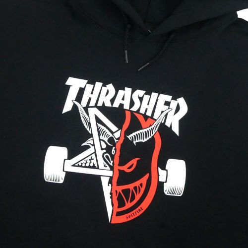 THRASHER HOOD スラッシャー パーカー THRASHER x SPITFIRE THRASH & BURN BLACK（US企画） スケートボード スケボー 1