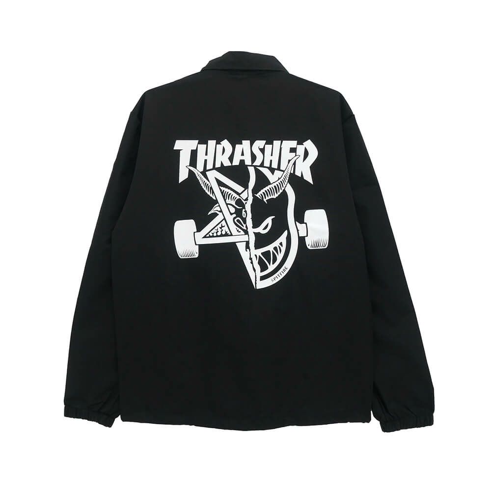 THRASHER JACKET スラッシャー ジャケット THRASHER x SPITFIRE THRASH & BURN COACH BLACK スケートボード スケボー 