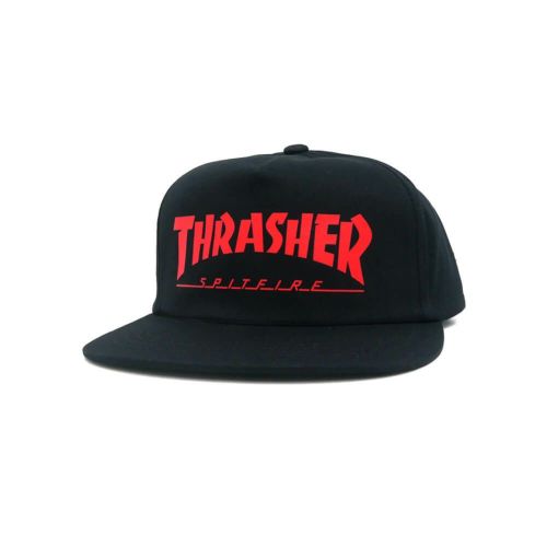THRASHER CAP スラッシャー キャップ THRASHER x SPITFIRE SNAPBACK BLACK（US企画） スケートボード スケボー 