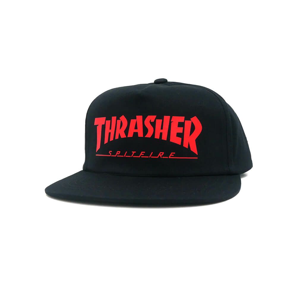THRASHER CAP スラッシャー キャップ THRASHER x SPITFIRE SNAPBACK BLACK（US企画） スケートボード スケボー 