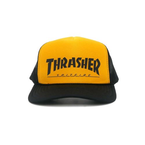 THRASHER MESHCAP スラッシャー メッシュキャップ THRASHER x SPITFIRE TRUCKER BLACK/GOLD（US企画） スケートボード スケボー 1