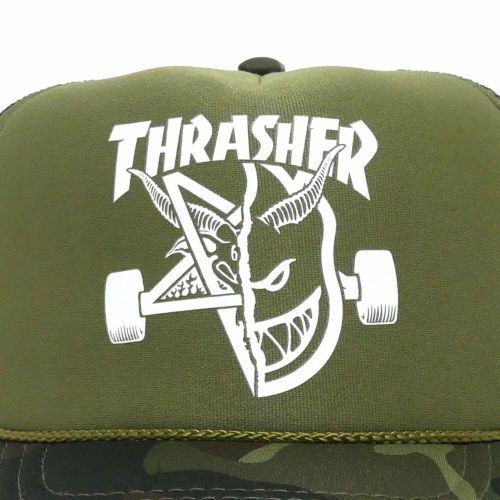 THRASHER MESHCAP スラッシャー メッシュキャップ THRASHER x SPITFIRE THRASH & BURN TRUCKER CAMO ARMY（US企画） スケートボード スケボー 4