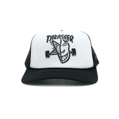 THRASHER MESHCAP スラッシャー メッシュキャップ THRASHER x SPITFIRE THRASH & BURN TRUCKER BLACK/WHITE（US企画） スケートボード スケボー 1