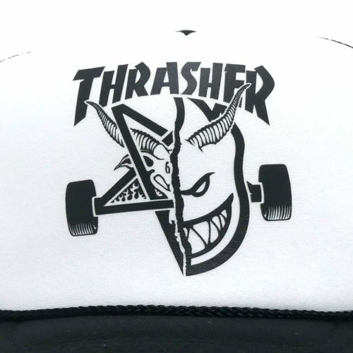 THRASHER MESHCAP スラッシャー メッシュキャップ THRASHER x SPITFIRE THRASH & BURN TRUCKER BLACK/WHITE（US企画） スケートボード スケボー 4