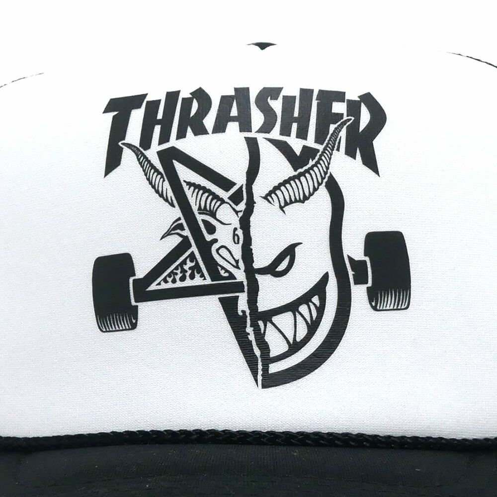 THRASHER MESHCAP スラッシャー メッシュキャップ THRASHER x SPITFIRE THRASH & BURN TRUCKER BLACK/WHITE（US企画） スケートボード スケボー 4