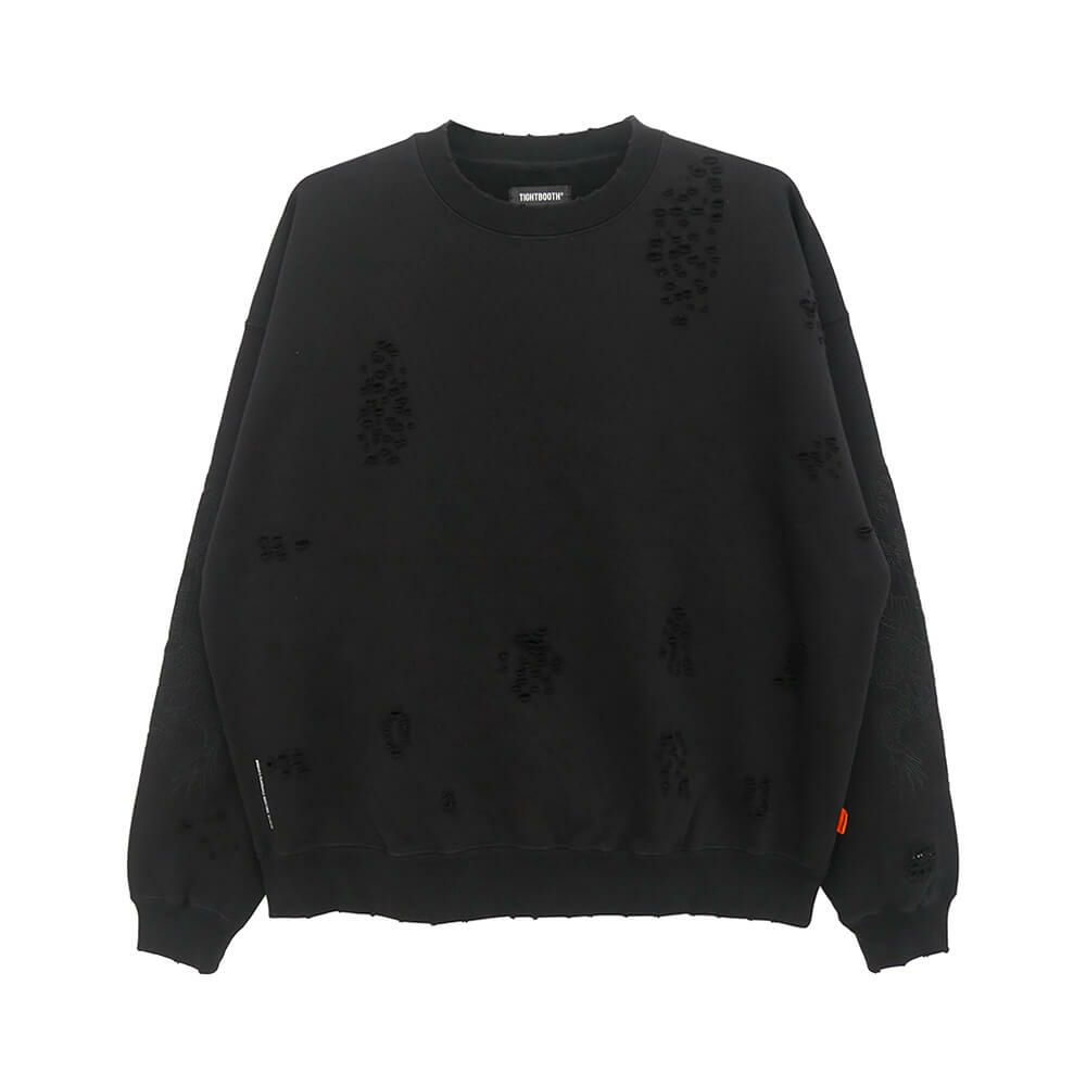 TIGHTBOOTH（TBPR） CREW SWEAT タイトブース トレーナー TBPR x DELUXE DAMAGE BLACK スケートボード スケボー 