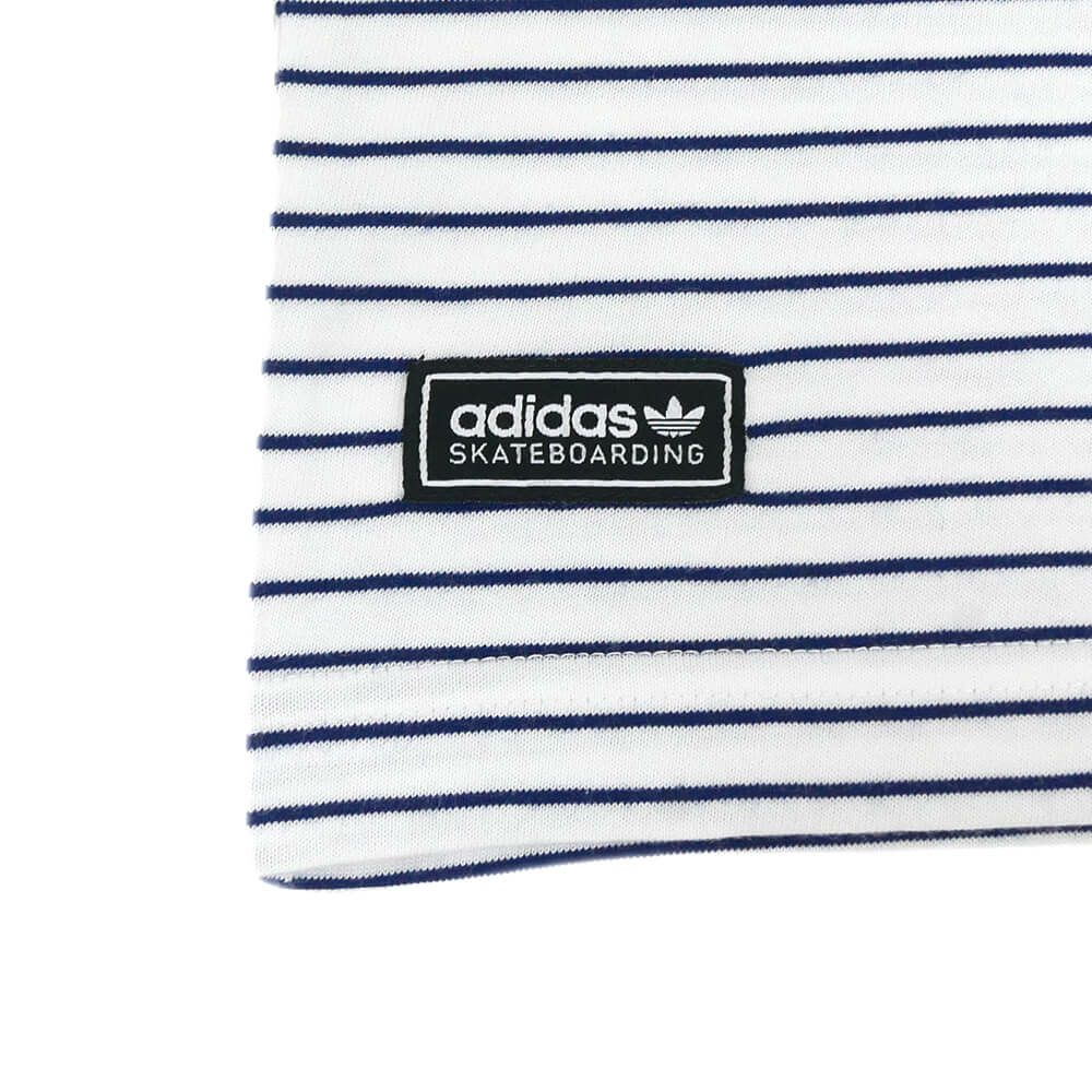 ADIDAS SKATEBOARDING T-SHIRT アディダススケートボーディング Tシャツ YARN DYED WHITE/DARK BLUE スケートボード スケボー 2