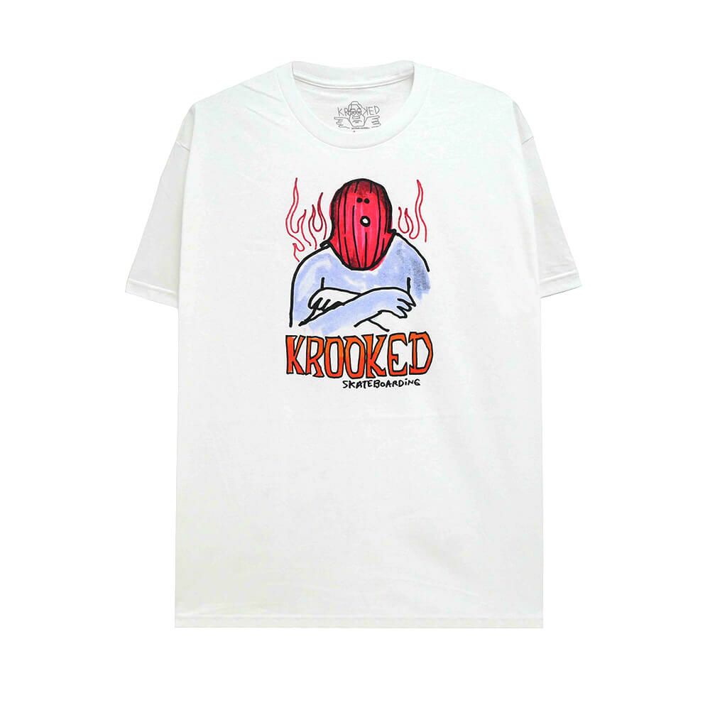 KROOKED T-SHIRT クルキッド Tシャツ FIRE MASK WHITE スケートボード スケボー 